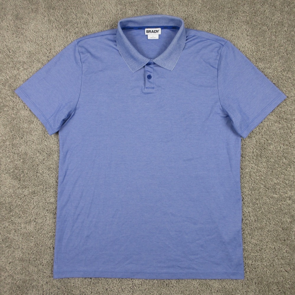 BRADY Polo Shirt Mens Large Blue Solid Pique Pima Cotton Performance Golf Tennis